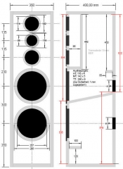 Hier der etwas angepasste Bauplan. Vorsicht bei den Bassreflexöffnungen, die mussten etwas größer gemacht werden. Habe ich in einem Thread geschrieben.